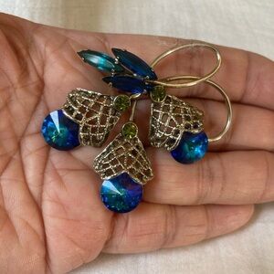 Vintage‎ Filigree Brooch with Prong Set Blue Navette & Rivoli Stones